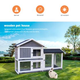 Rabbit Hutch, Indoor Bunny Cage, Outdoor Rabbit Cages with Run, Pet House with Deeper No Leak Tray, UV Panel