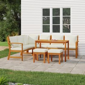 7 Piece Patio Dining Set with Cushions Solid Wood Acacia