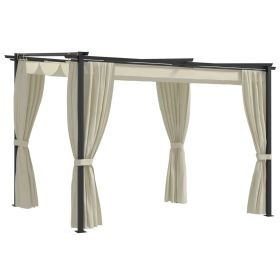 Gazebo with Curtains 9.8'x9.8' Cream Steel