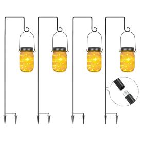 4 Pieces 32 Inch To 62 Inch Adjustable Outdoor Garden Hooks And 4 Pieces Outdoor Hanging Jar Light With 20 LEDs;  Not Include Battery