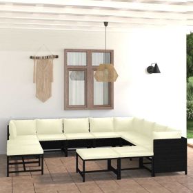 12 Piece Patio Lounge Set with Cushions Poly Rattan Black