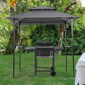 Outdoor Grill Gazebo 8 x 5 Ft, Shelter Tent, Double Tier Soft Top Canopy and Steel Frame with hook and Bar Counters, Grey-dk