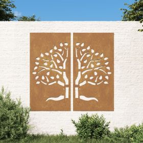 Patio Wall Decorations 2 pcs 41.3"x21.7" Corten Steel Tree Design