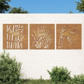 Patio Wall Decorations 3 pcs 21.7"x21.7" Corten Steel Grass Design