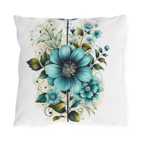 Decorative Outdoor Pillows With Zipper - Set Of 2, Blue Green Christian Cross Floral Bouquet Illustration