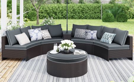 TOPMAX 6 Pieces Outdoor Sectional Half Round Patio Rattan Sofa Set