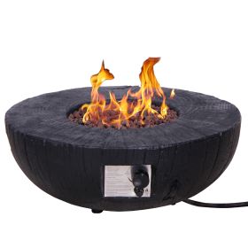 30,000 BTU Faux Woodgrain Round Propane Gas Fire pit With Weather cover, Lava Rocks For Outdoor