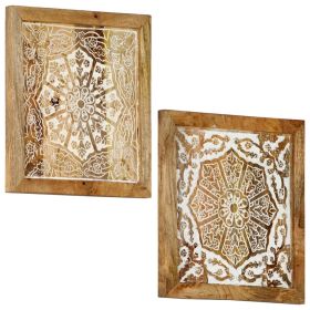 Hand-Carved Wall Panels 2 pcs Solid Mango Wood 23.6"x23.6"x1"