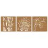 Patio Wall Decorations 3 pcs 21.7"x21.7" Corten Steel Grass Design