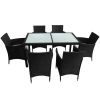 7 Piece Patio Dining Set with Cushions Poly Rattan Black