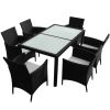 7 Piece Patio Dining Set with Cushions Poly Rattan Black