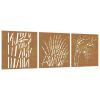 Patio Wall Decorations 3 pcs 21.7"x21.7" Corten Steel Grass Design