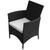 7 Piece Patio Dining Set with Cushions Poly Rattan Black