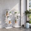 5 Tier Metal Plant Stand with Hangers, Half Moon Shape Flower Pot Display Shelf for Living Room Patio Garden Balcony Decor, White