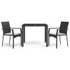 3 Piece Patio Dining Set with Cushions Black Poly Rattan