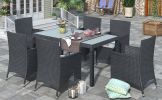 7-piece Outdoor Wicker Dining set - Dining table set for 7 - Patio Rattan Furniture Set with Beige Cushion