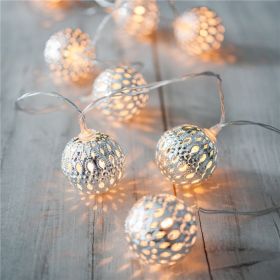 LED Fairy Garland Hollow wrought iron Ball (Option: Silver-1 m 10 leds)