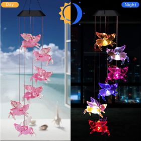 Outdoor Solar Wind Chime Lamp Hummingbird Butterfly Ball Wind Chime Garden Decoration (Option: Flying Pig-Black shell lamp holder)