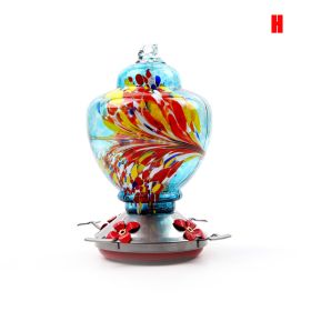 Hummingbird Feeder for Outdoors Hand Blown Colorful Glass Feeder with Ant Moat Gardening Supplies Bird Feeder Ant Proof (Color: H)