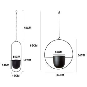 Nordic Metal Hanging Chain Flower Pot Iron Hanging Flower Basket Vase Plant Hanging Planter For Home Garden Balcony Decoration (Ships From: China, Color: Black Round and Oval)