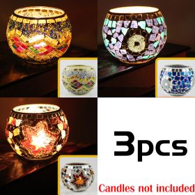 Mosaic Glass Candlestick Color Snowflake Mosaic Candle Holder Romantic Candlelight Table Centerpieces Party Dinner Wedding Decor (Ships From: CN, Color: 3PCS set A)