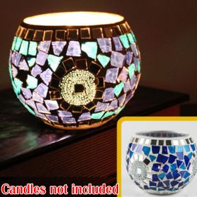 Mosaic Glass Candlestick Color Snowflake Mosaic Candle Holder Romantic Candlelight Table Centerpieces Party Dinner Wedding Decor (Ships From: CN, Color: 1PCS B)