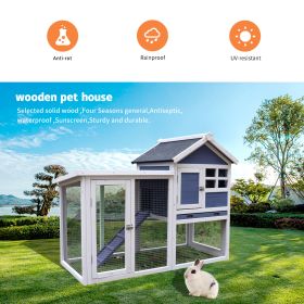 Deluxe Wooden Chicken Coop Hen House Rabbit Wood Hutch Poultry Cage Habitat (Color: Blue)