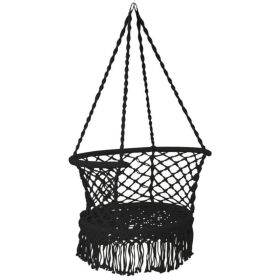 Hanging Hammock Chair with 330 Pounds Capacity and Cotton Rope Handwoven Tassels Design (Color: Black)