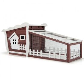 New A Cozy Safety House 62 Inch Wooden Rabbit Hutch With Pull Out Tray (Color: Red)