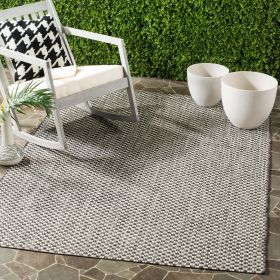 Courtyard Blair Geometric Indoor/Outdoor Area Rug or Runner (Color: Black/Light Grey)