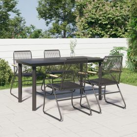 5 Piece Patio Dining Set Black PVC Rattan (Color: Black)